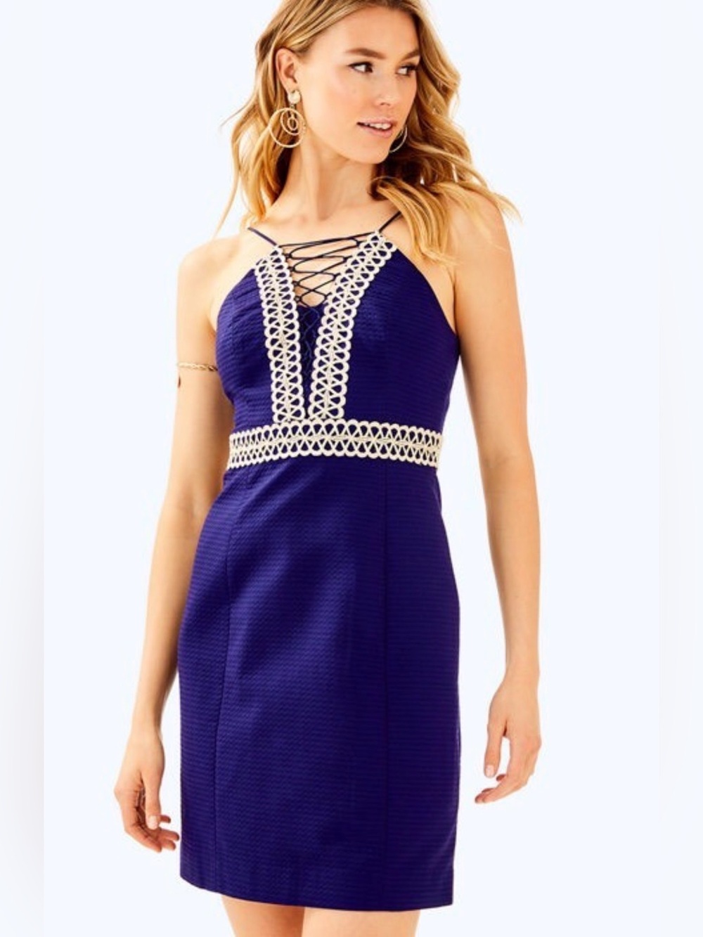 Lilly Pulitzer Navy Dress with Cream Lace Trim